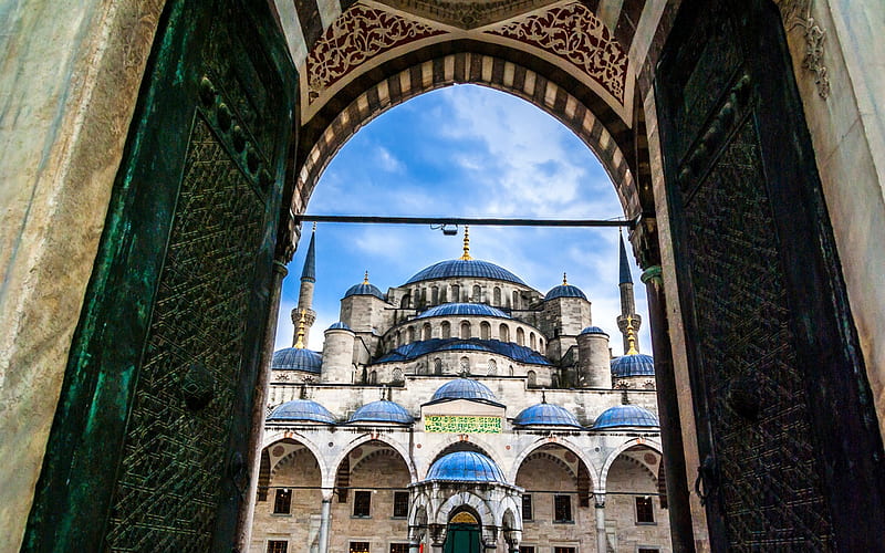 Sultan Ahmed Mosque, Istanbul, Turkey, gate, arch, Blue Mosque, Islamic, Late Classical Ottoman, HD wallpaper