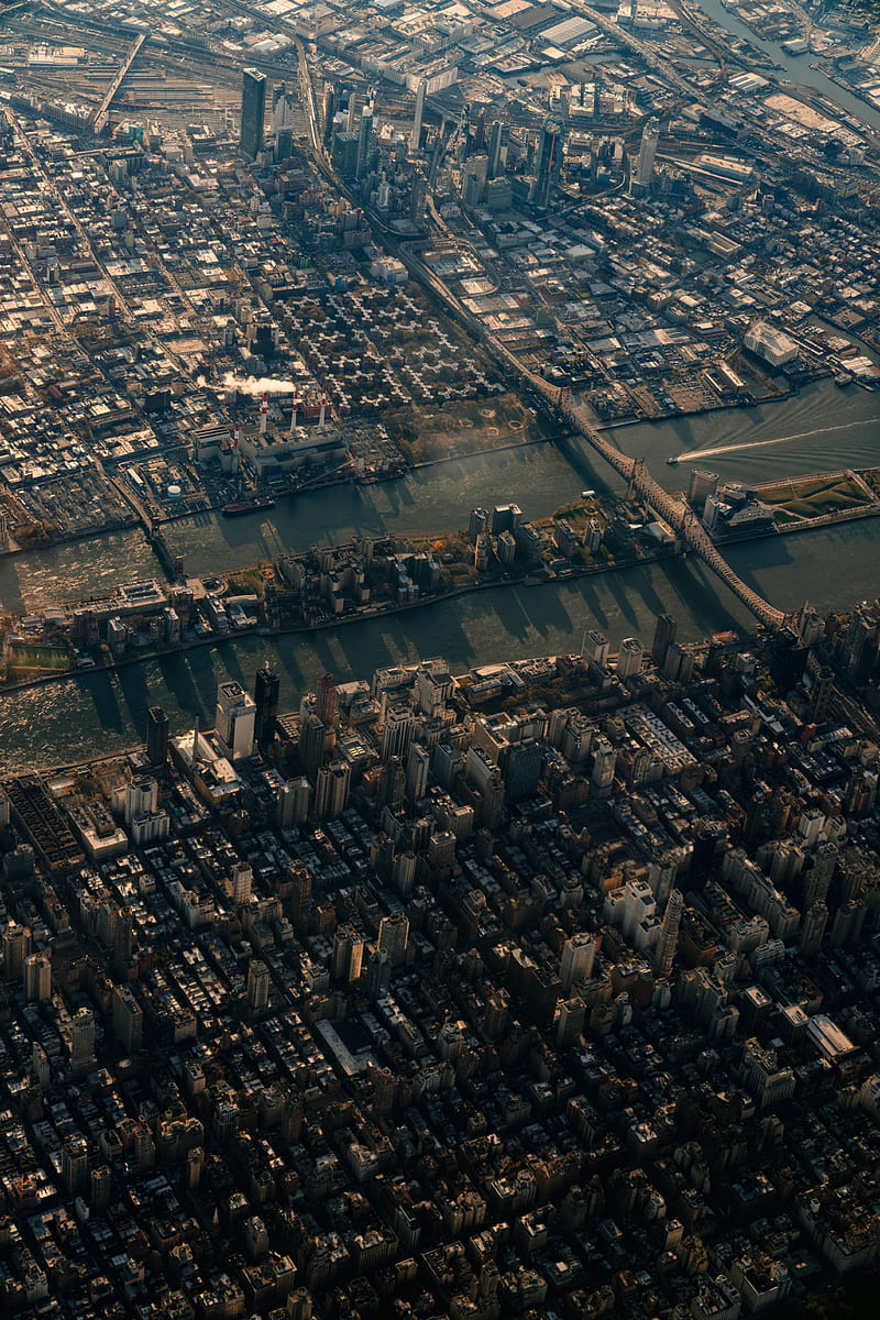 city, aerial view, buildings, river, new york, usa, HD phone wallpaper