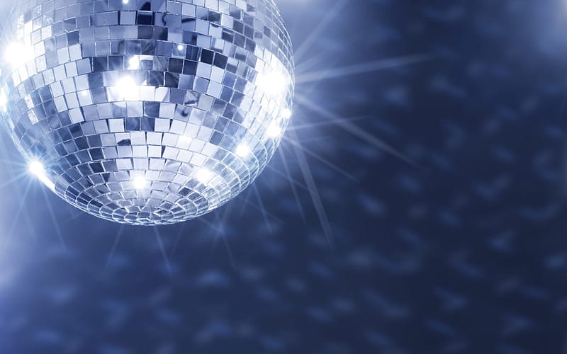 Disco Ball, disco, glitter, music, mirrors, lights, ball, party, mirror, blue, night, HD wallpaper