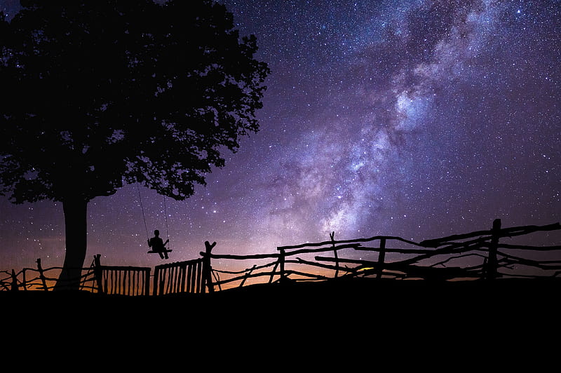 Swing With The Stars In The Sky, swing, stars, sky, nature, galaxy, HD wallpaper