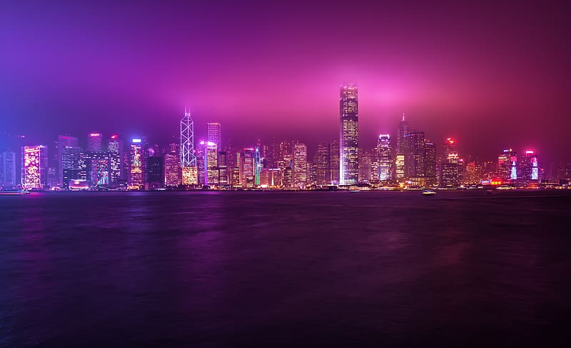 Cities, Night, Megapolis, China, Hong Kong, Skyline, HD wallpaper