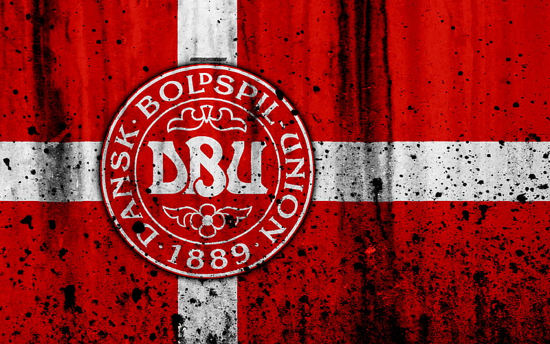 Denmark national football team logo, grunge, Europe, football, stone texture, soccer, Denmark, European national teams, HD wallpaper
