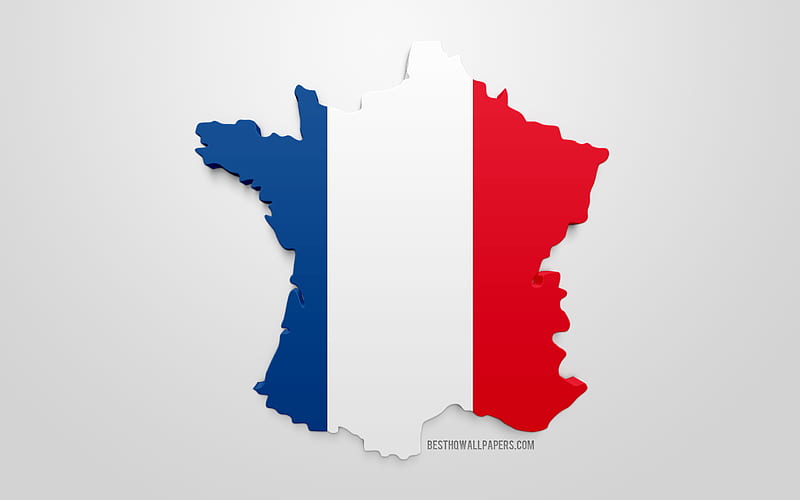 3d flag of France, silhouette map of France, 3d art, French flag, Europe, France, geography, France 3d silhouette, HD wallpaper