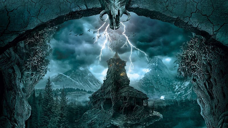 Landscape, Fantasy, Gothic, Lightning, Mountain, Forest, Movie, Viy, HD wallpaper
