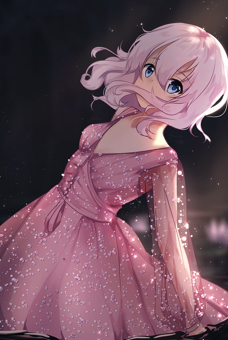 girl, glance, curls, pink, anime, HD phone wallpaper