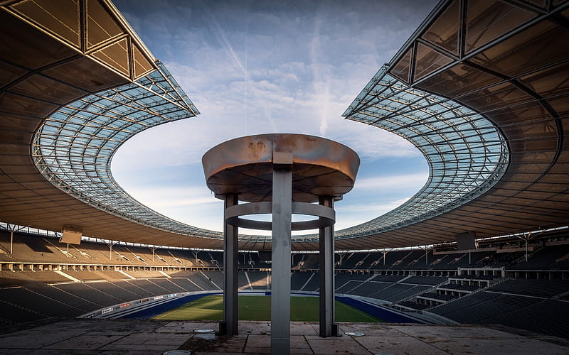 Olympiastadion, Berlin, Hertha BSC Stadium, German football stadium, evening, sunset, soccer field, Germany, Hertha BSC, HD wallpaper