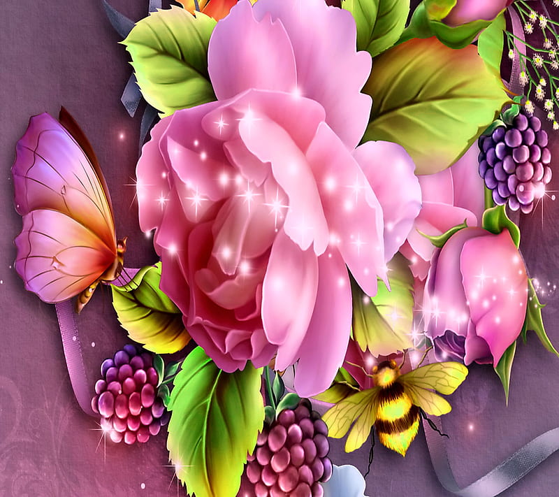 Berry Season, butterfly, floral, peony, pink, HD wallpaper | Peakpx