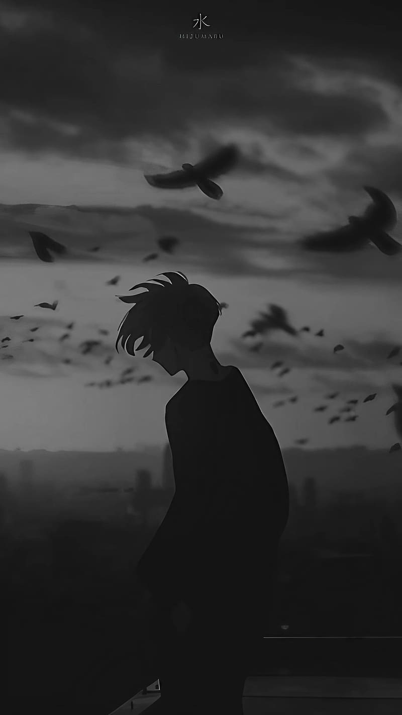 Sad Emotional, Sad Anime Boy WIth Crows Background, sad anime boy, HD phone wallpaper