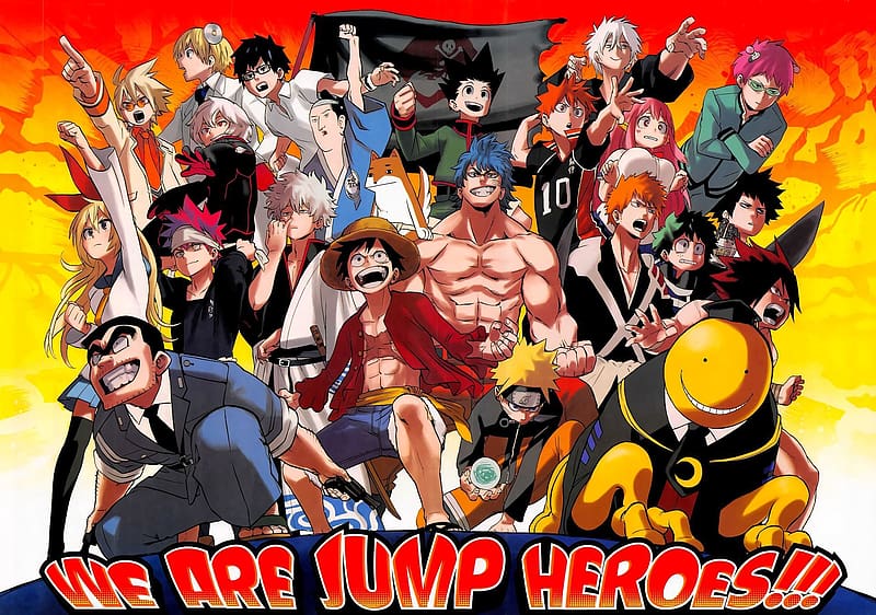 son goku, uzumaki naruto, monkey d. luffy, sakata gintoki, kurosaki ichigo,  and 6 more (one piece and 12 more) drawn by ladygt93