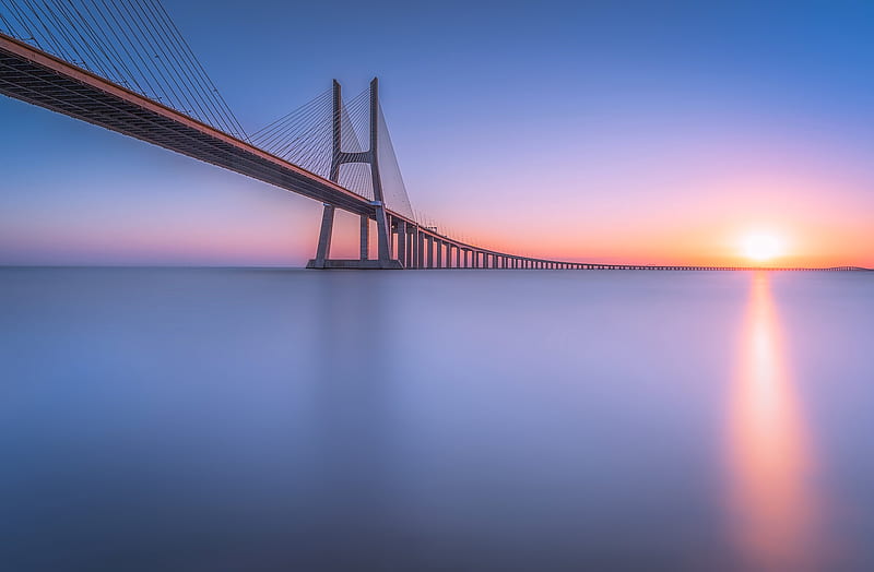 Bridges, Vasco da Gama Bridge, Bridge, Lisbon, Portugal, River, Tagus river, HD wallpaper