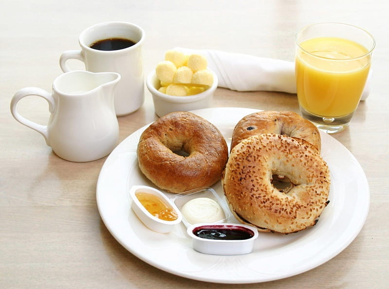 *** Coffee and donuts for breakfast ***, breakfast, coffee, donats, juce, HD wallpaper
