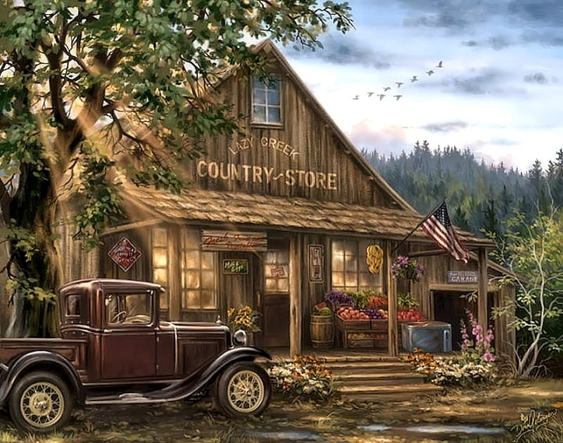 Country Store, pretty, Country, Store, Car, HD wallpaper