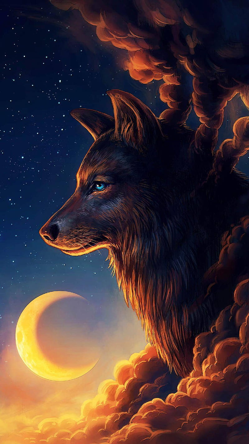 Wolf, black, cloud, moon, HD phone wallpaper | Peakpx