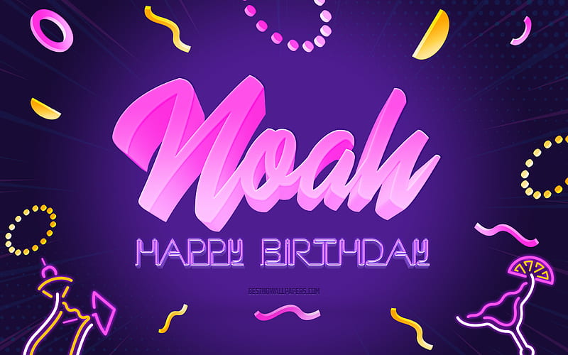 Happy Birtay Noah Purple Party Background, Noah, creative art, Happy Noah birtay, Noah name, Noah Birtay, Birtay Party Background, HD wallpaper