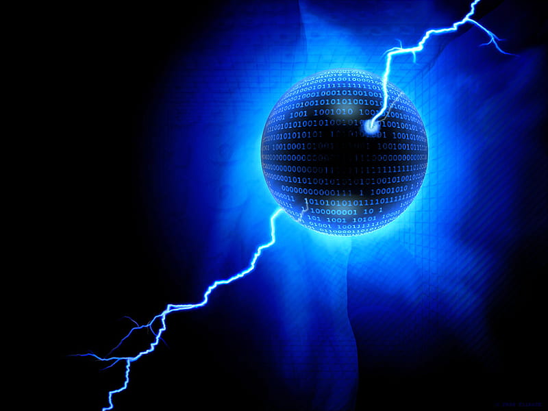 shot thru, 3d, lightning, blue, orb, HD wallpaper