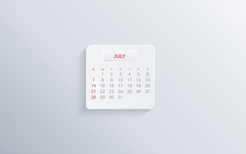 2019 July Calendar, minimalism, gray background, creative art, 2019 calendars, July, HD wallpaper