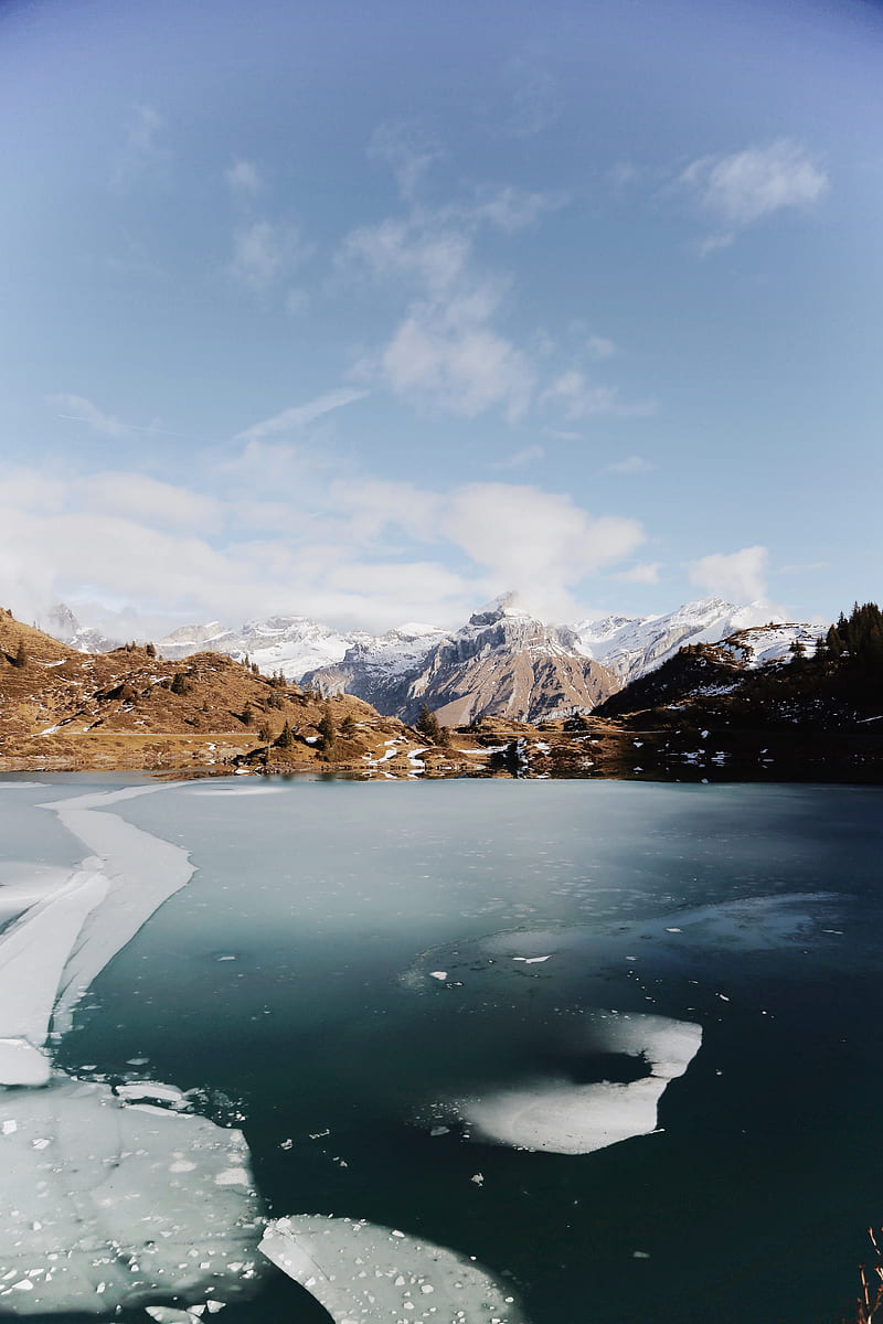 lake, mountains, ice, frozen, landscape, HD phone wallpaper
