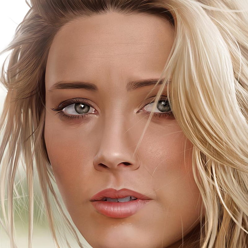 Amber Heard, portraits, women, people, celebrities, girls, drawings, actresses, blondes, HD wallpaper