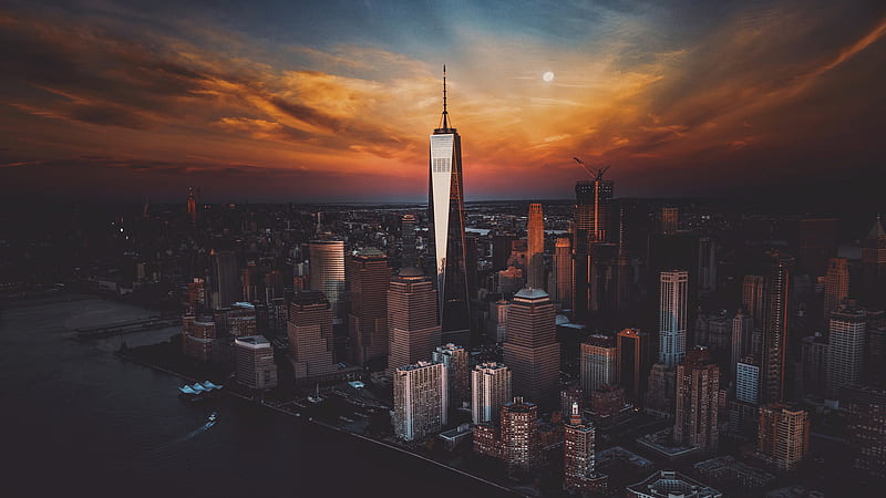 New York City Skyscraper Buildings at Sunset, HD wallpaper