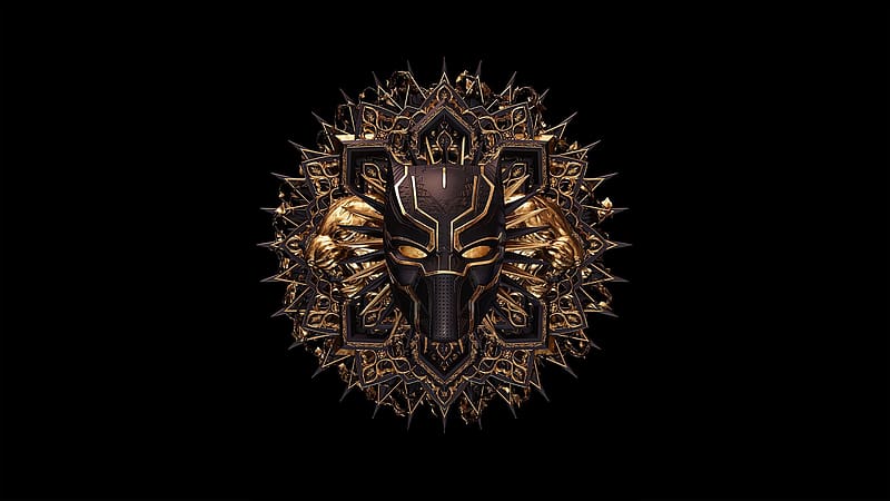 Black panther, minimal and golden masks, 2023, HD wallpaper