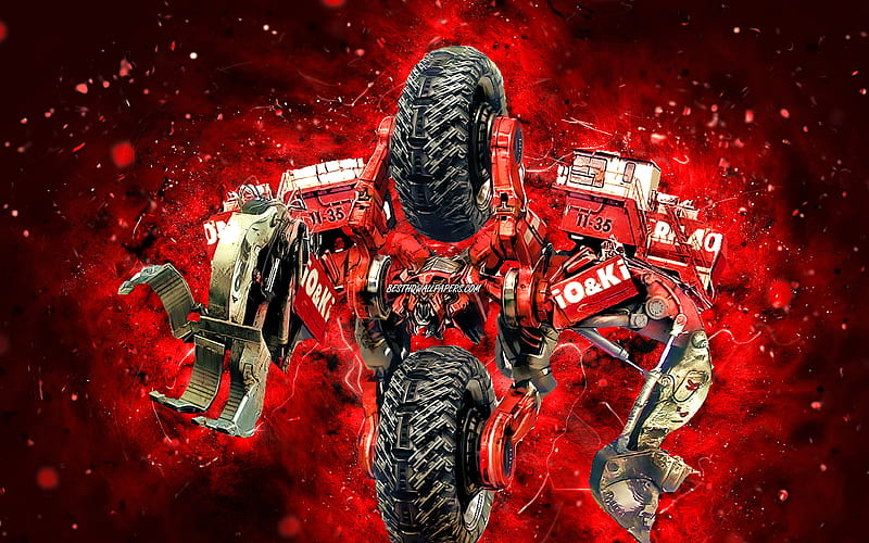 Demolishor, red neon lights, Transformers, creative, Autobot, Demolishor Transformer, Demolishor , Terex RH400 mining excavator Transformer, HD wallpaper