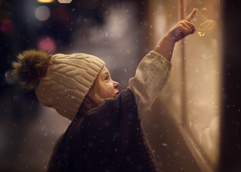 graphy, Child, Girl, Glass, Mood, Snow, Winter, HD wallpaper