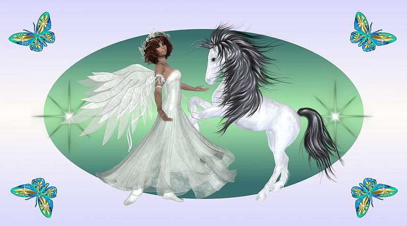 Heavenly Creatures, fantasy, angel, christian, heavenly, heaven, horse, fairy, HD wallpaper