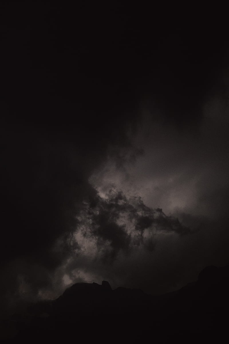 mountains, silhouette, night, dark, HD phone wallpaper