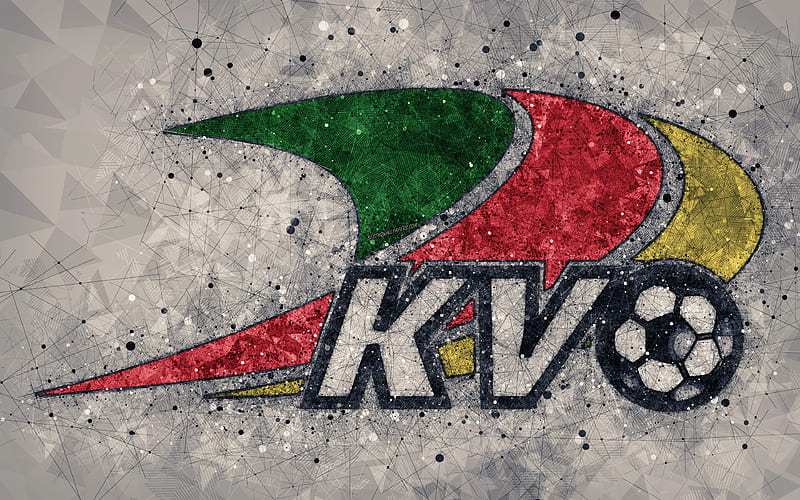 KV Oostende geometric art, logo, Belgian football club, gray abstract background, Jupiler Pro League, Ostend, Belgium, football, Belgian First Division A, creative art, HD wallpaper
