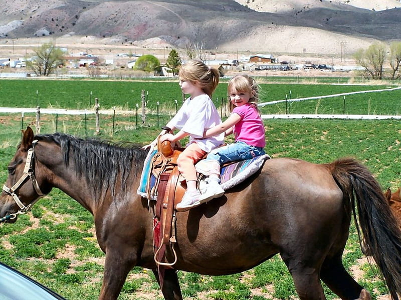 Cowgirl's Life Begins, female, models, ranch, children, fun, women, horses, cowgirls, girls, western, kids, style, HD wallpaper