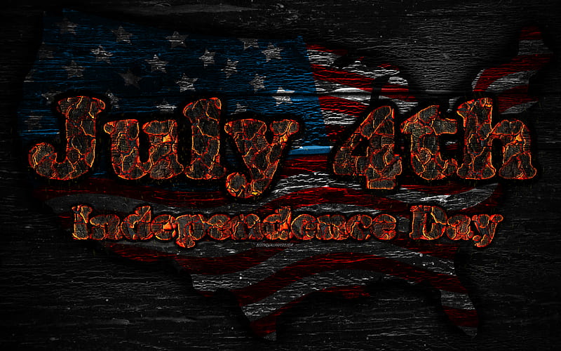 Independence Day, Fourth of July fiery letters, July Fourth, wooden texture, 4th of July, USA, Independence Day of America, USA flag, USA map, american flag, The Fourth of July, HD wallpaper