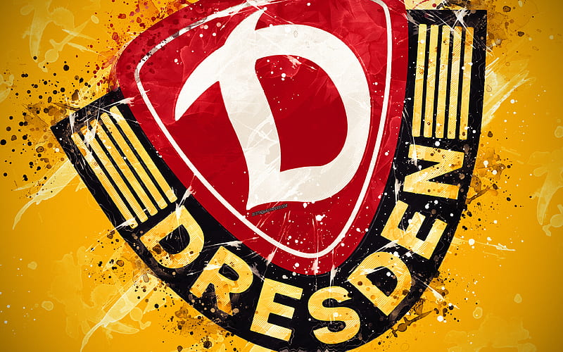 SG Dynamo Dresden paint art, logo, creative, German football team, Bundesliga 2, emblem, yellow background, grunge style, Dresden, Germany, football, HD wallpaper