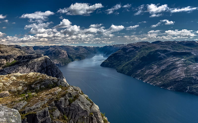 Norway, mountains, Lysefjord, cliffs, Preikestolen, HD wallpaper