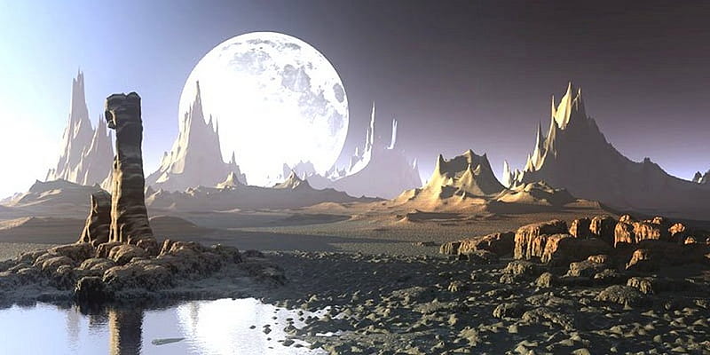 Worlds, strange digital world, water, moon, rocky terrain, HD wallpaper ...