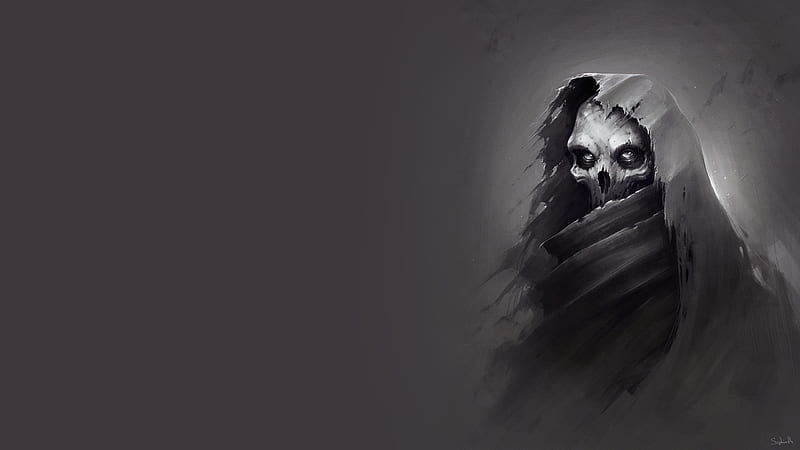 Sephiroth Art - Ghost, fantasy, ghost, gray background, skull, digital art, HD wallpaper