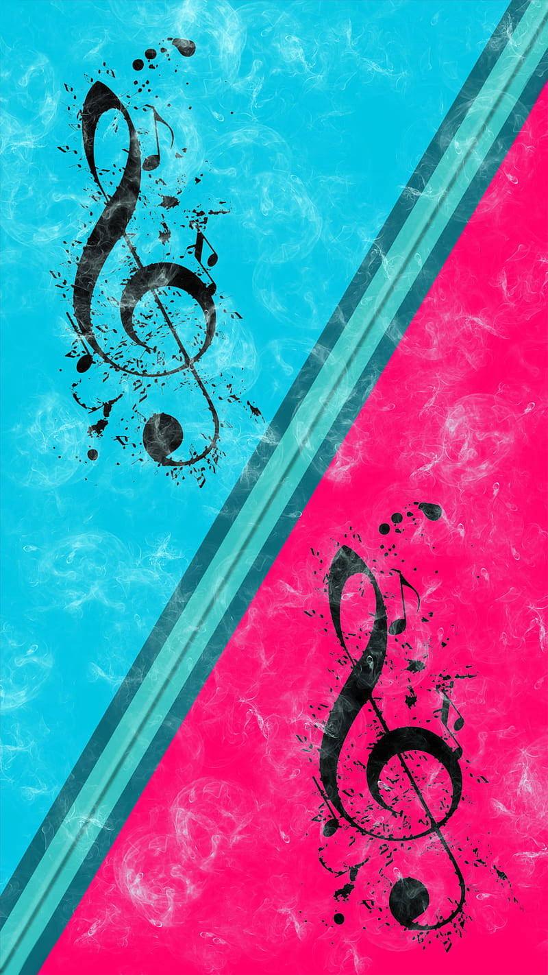 smoke musical note, HI, blue, left key, music, musical note, pink, purple, HD phone wallpaper