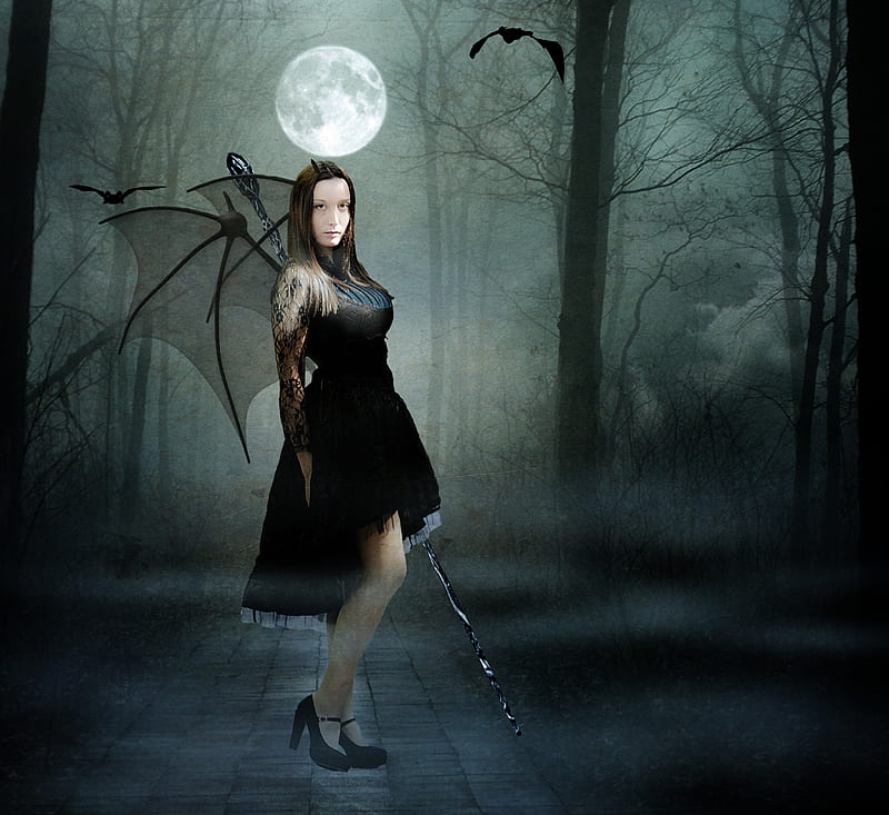 Vampire Maid, maid, vampire, moon, night, HD wallpaper | Peakpx