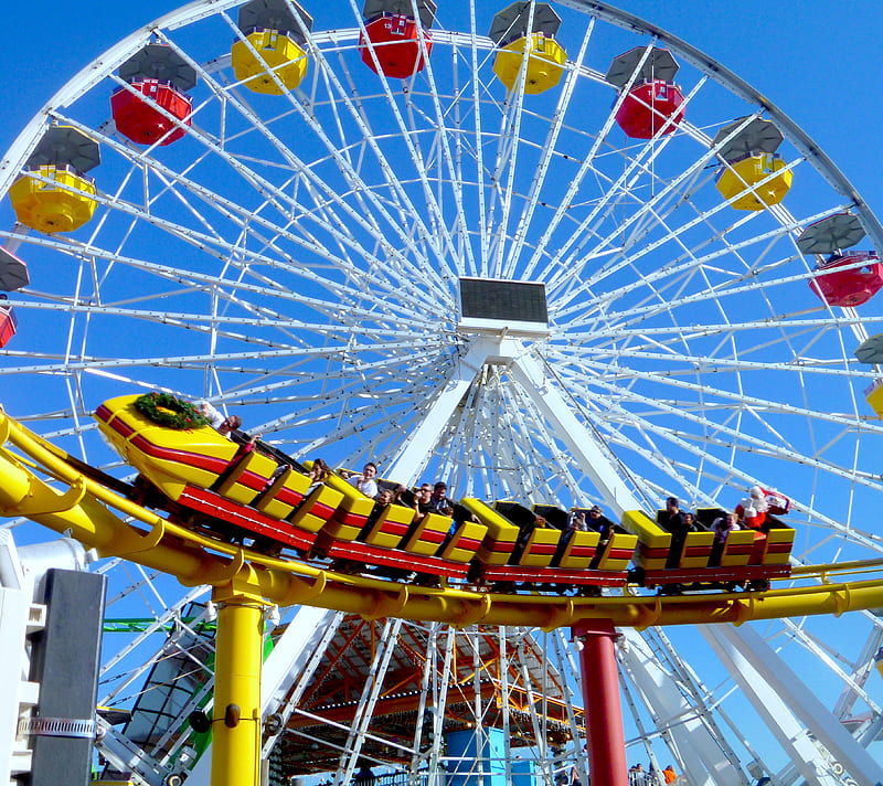 Rollercoaster 7, amusement park, fun, rides, HD wallpaper