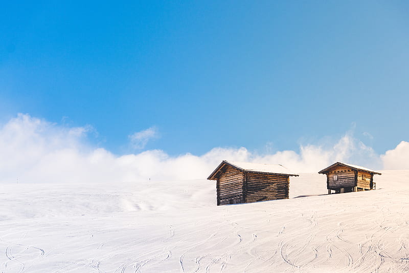houses covered snowfield, HD wallpaper