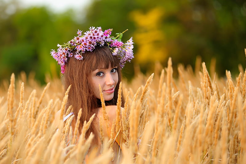 Summer Girl for Susana (chu41), wreath, lovely, girl, wheat, summer, flowers, beauty, field, HD wallpaper