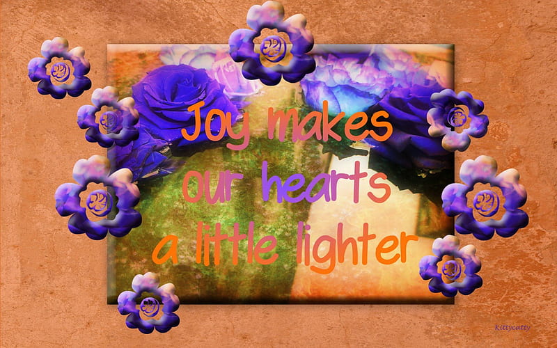 ❀ ✿ ❁ ~~ Joy ~~❀ ✿ ❁ , text, orange, words, collage, roses, abstract, joy, heart, flowers, blue, HD wallpaper