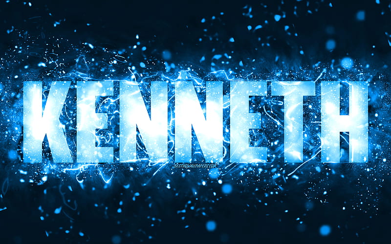 Happy Birtay Kenneth, blue neon lights, Kenneth name, creative, Kenneth Happy Birtay, Kenneth Birtay, popular american male names, with Kenneth name, Kenneth, HD wallpaper