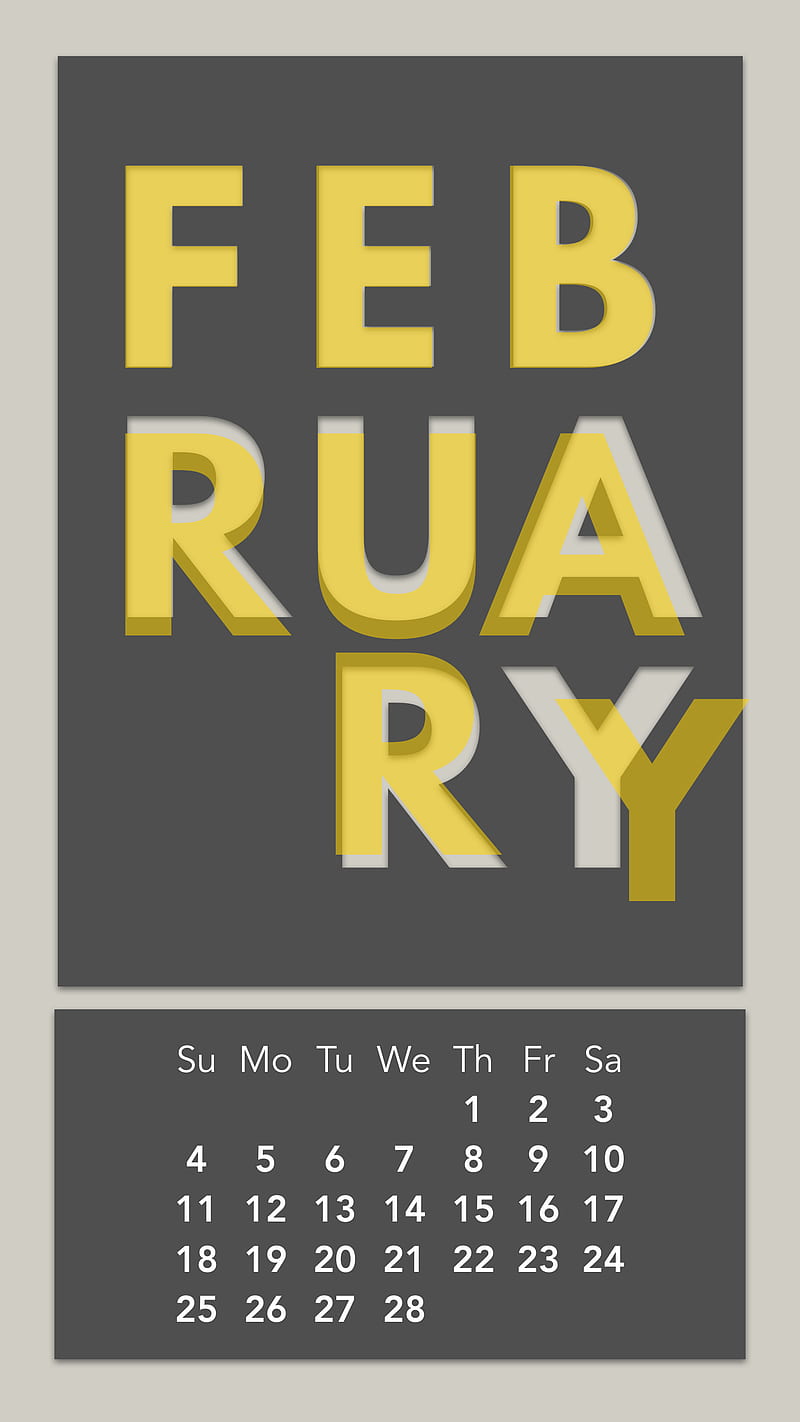 Gray and Yellow, feb, february, calendars, desenho, HD phone wallpaper
