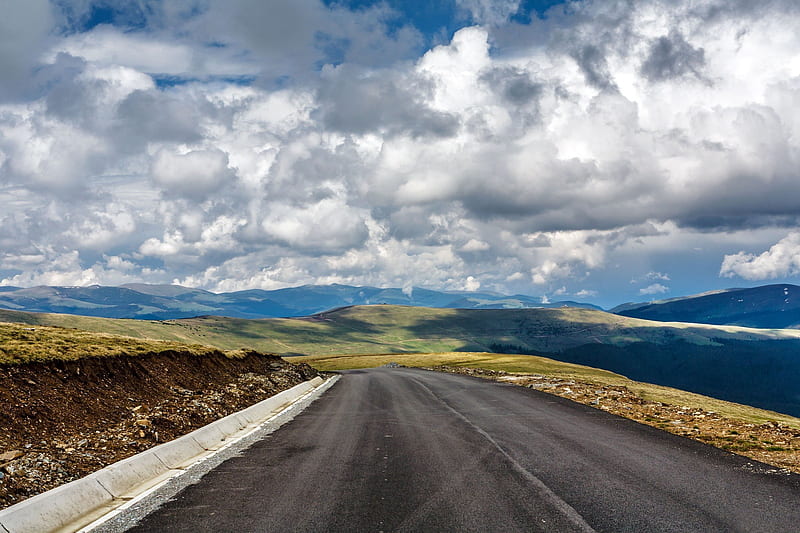 road, landscape, asphalt, clouds, horizon, HD wallpaper