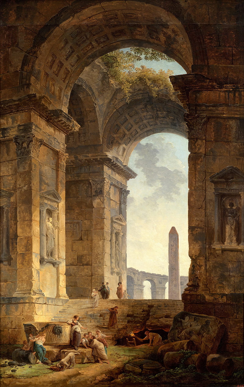 painting, ruins, Rome, HD phone wallpaper