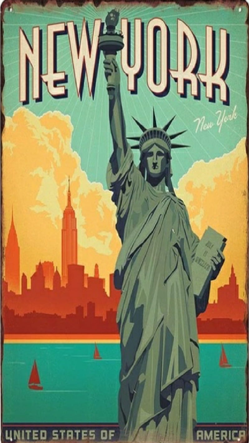 Vintage Liberty, brochure, destination, statue of liberty, tourist, travel, HD phone wallpaper