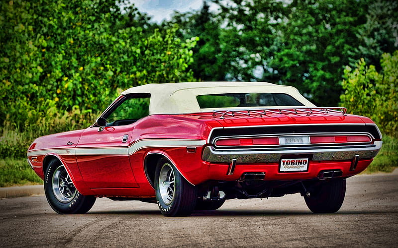 Dodge Challenger, R, 1970 cars, back view, muscle cars, retro cars, red Challenger, 1970 Dodge Challenger, american cars, Dodge, HD wallpaper