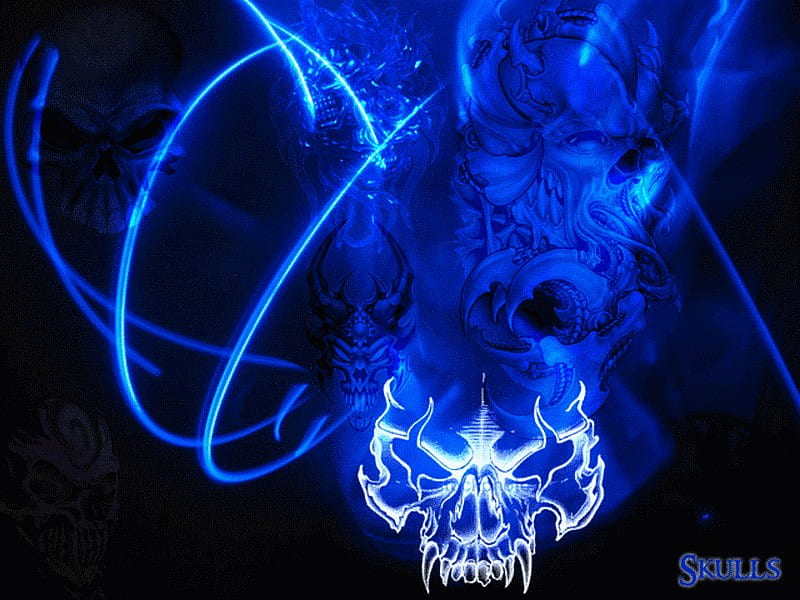 blue skulls, skull, blue, HD wallpaper