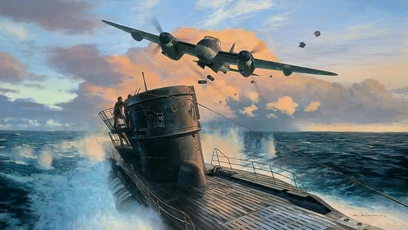 U Boat and B-24 Liberator, submarine, liberator, bombing, b 24, HD wallpaper