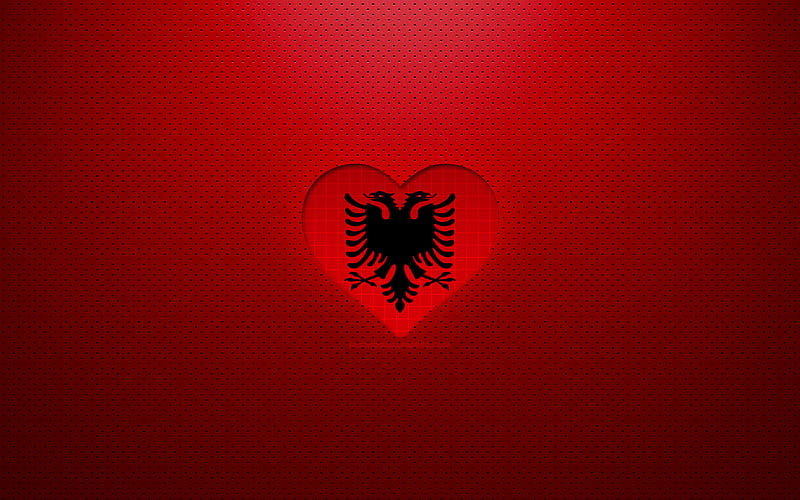 I Love Albania Europe, red dotted background, Albanian flag heart, Albania, favorite countries, Love Albania, Albanian flag, HD wallpaper